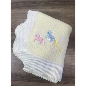 Vintage Baby Blanket Carousel Horse Merry Go Around Acrylic Baby Kisses Yellow
